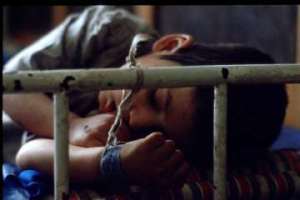 Cribbed children are often tethered to their beds
